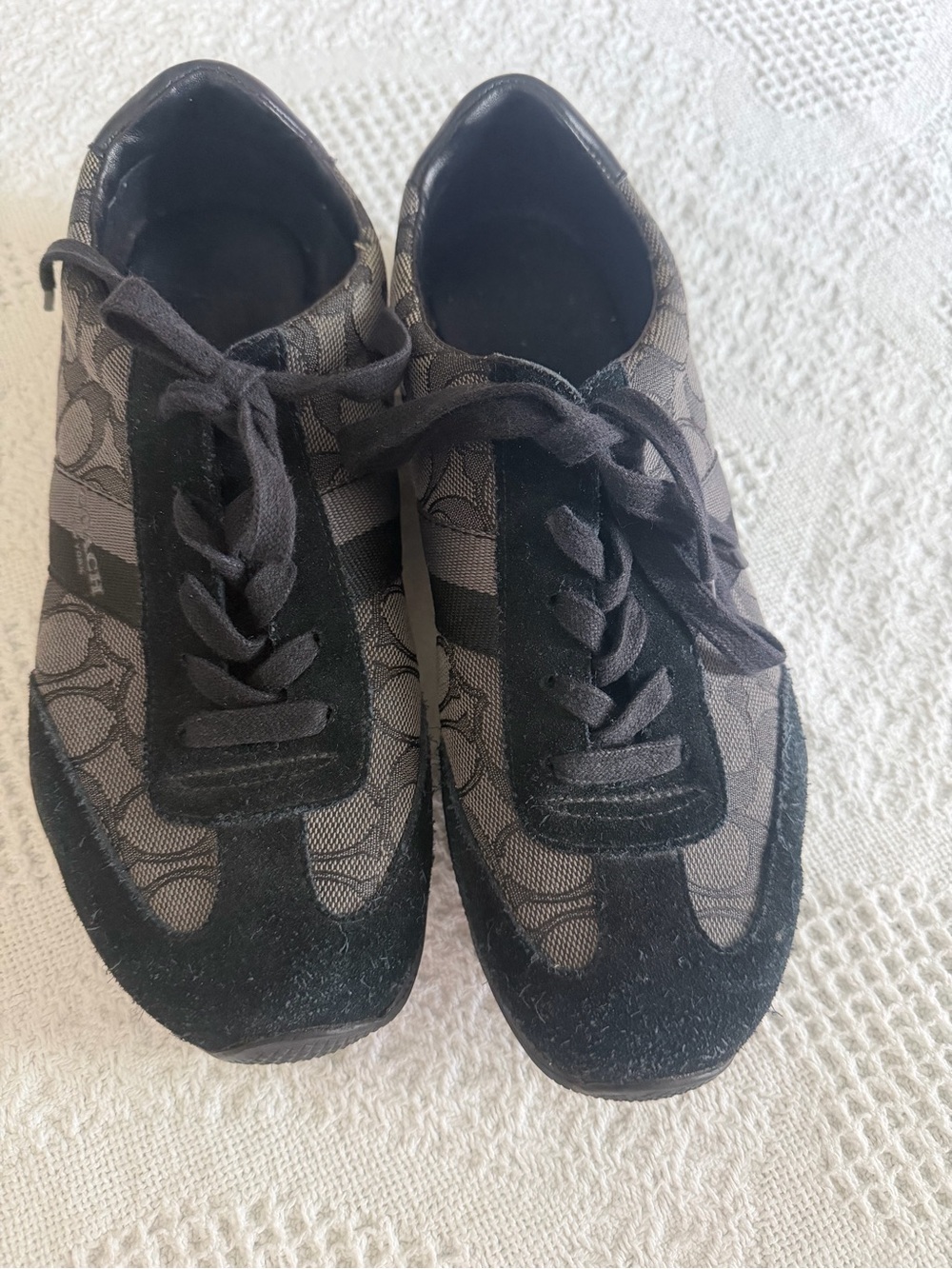 Coach Black and Gray Monogram Lace-Up Sneakers